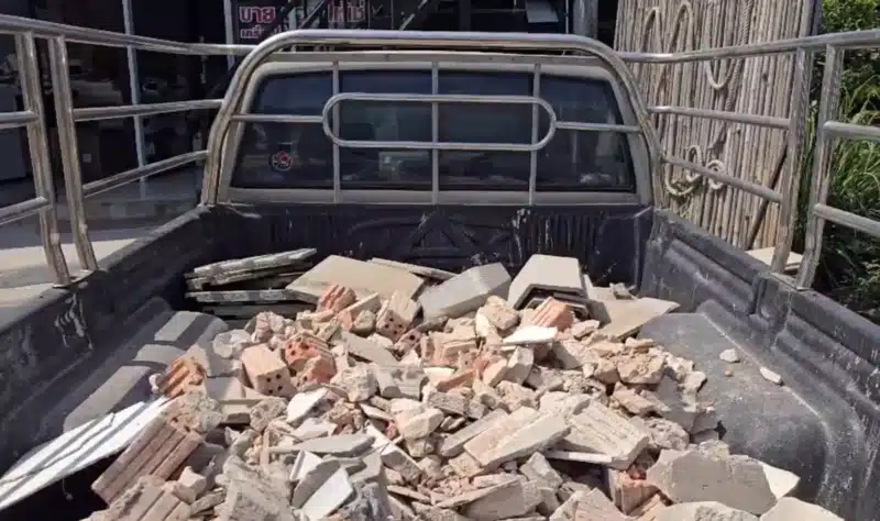 Accident scene at Buriram building where worker was crushed