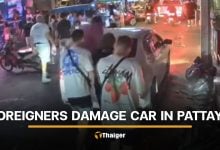 Foreigners jump on moving car and damage it on Pattaya road | Thaiger