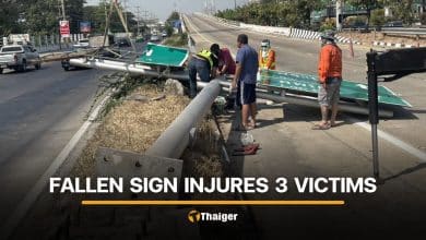 3 Thai victims injured after 1-tonne traffic sign collapses in Saraburi | Thaiger