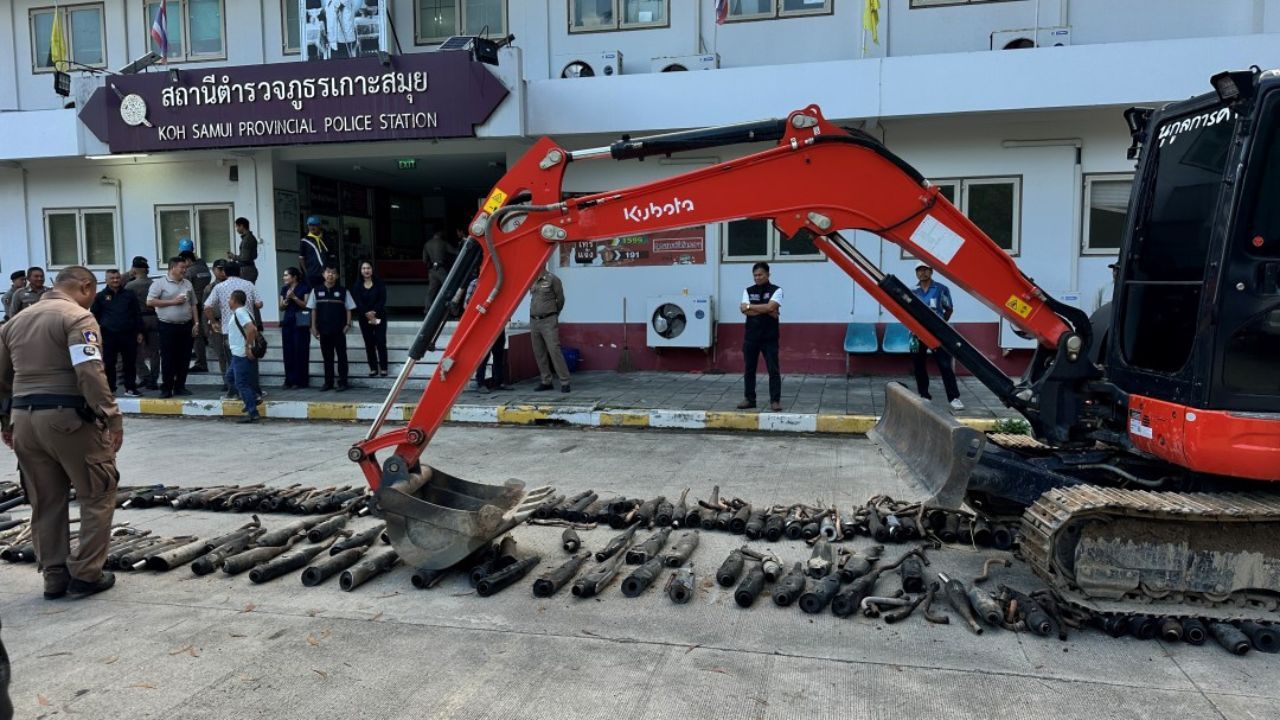 Koh Samui police destroy hundreds of illegal motorcycle exhaust pipes during crackdown