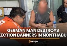 German man rips down 8 election campaign banners in Nonthaburi | Thaiger