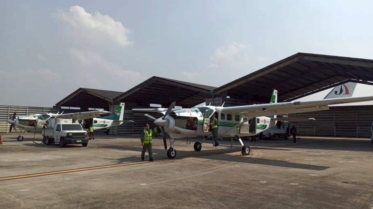 Royal Rainmaking aircraft conducting weather modification operation to reduce PM2.5 in Thailand