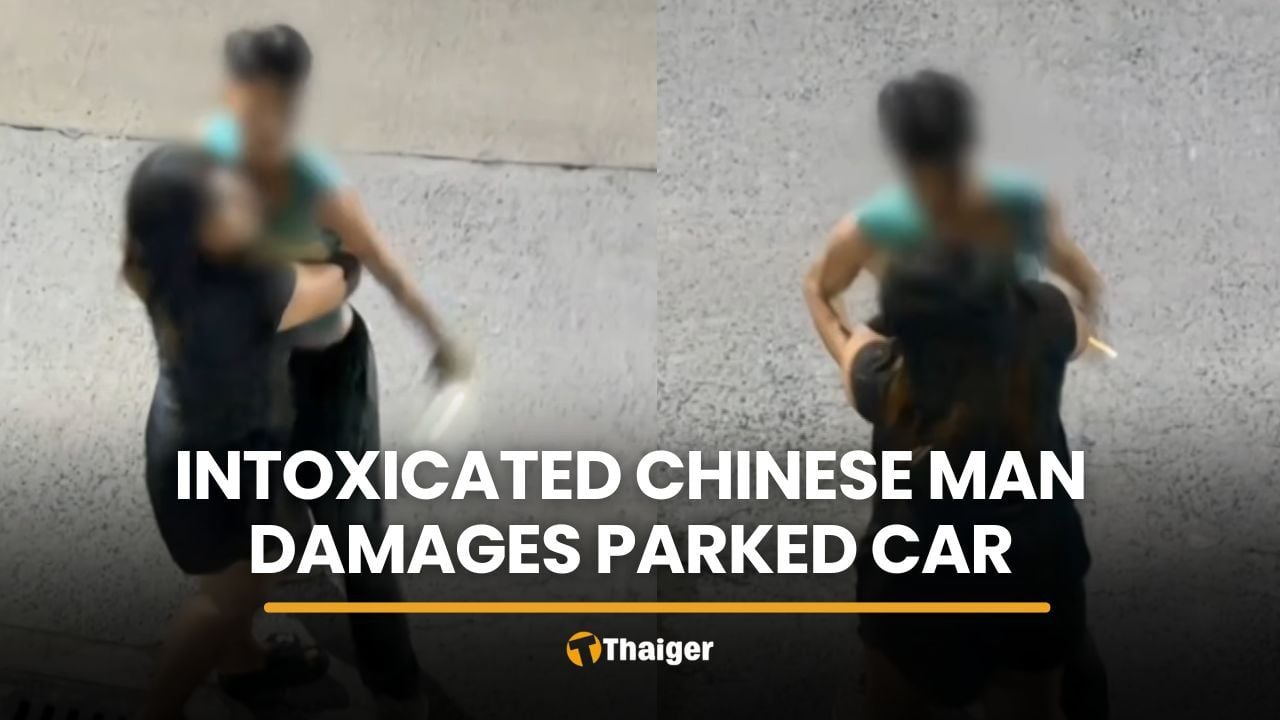 Chinese man seen on CCTV damaging parked car in Chon Buri | Thaiger