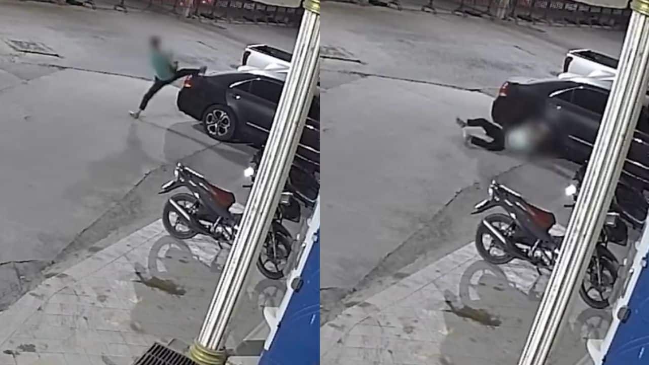 Chinese man seen on CCTV damaging parked car in Chon Buri