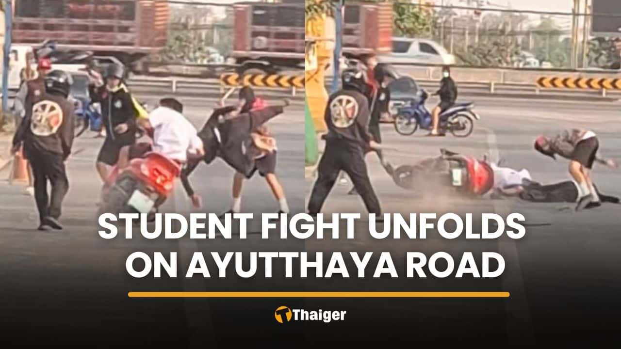 Knives and sickles seen as student fight unfolds on Ayutthaya road | Thaiger