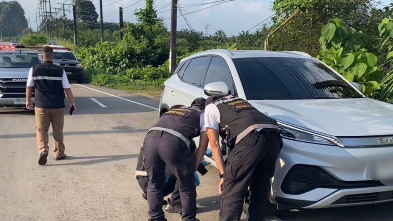 Thai woman's car shot on Krabi road