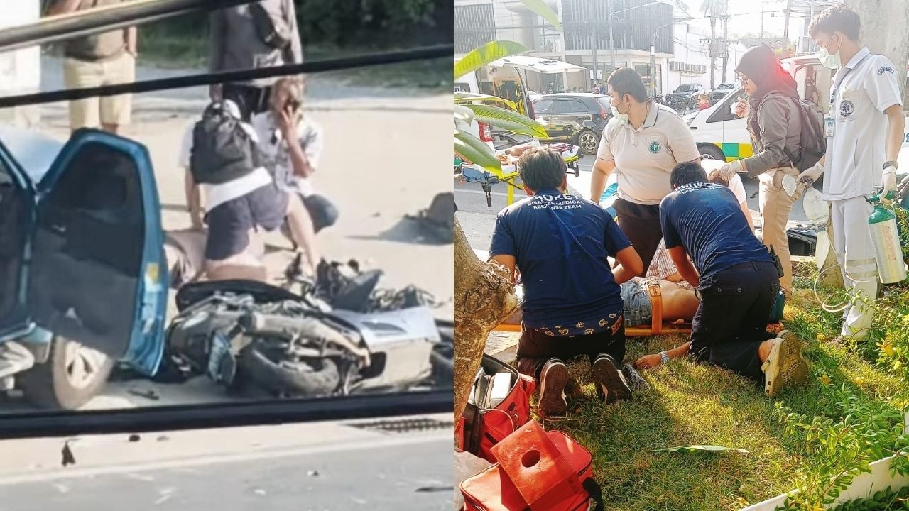 Foreign woman crashes pickup into 2 motorcycles in Phuket