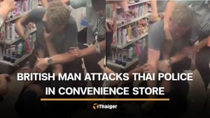 British man attacks Thai police in convenience store before being restrained | Thaiger