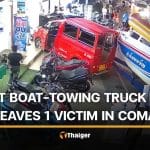 6 injured after boat-towing truck crashes into tuk tuk and massage shop in Phuket | Thaiger