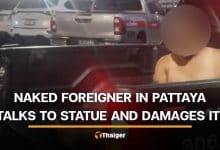 Naked foreigner held after statue damage and road disturbance | Thaiger