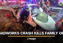 Family of 3 killed in crash on roadworks in Nakhon Pathom | Thaiger