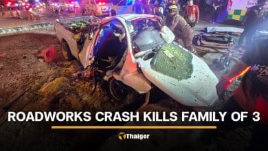 Family of 3 killed in crash on roadworks in Nakhon Pathom | Thaiger