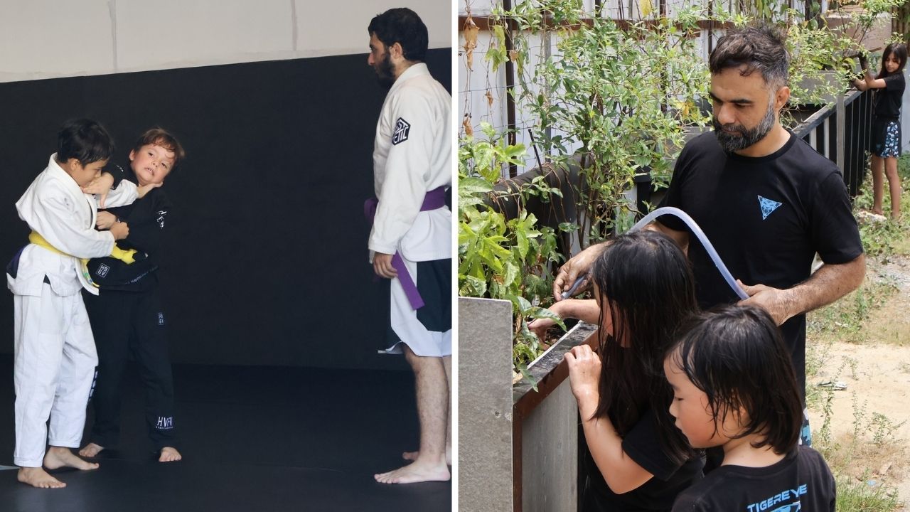 The gym incorporates green spaces and plants, promoting a healthy environment.