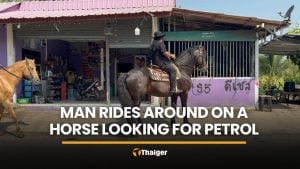 Ang Thong man rides horse through village in search of petrol | Thaiger