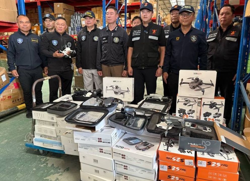 Two Bangkok locations were searched as police raided a warehouse and seized over 2,500 smuggled drones linked to online sales.