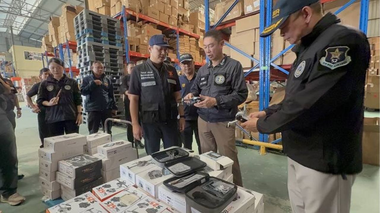 Two Bangkok locations were searched as police raided a warehouse and seized over 2,500 smuggled drones linked to online sales.