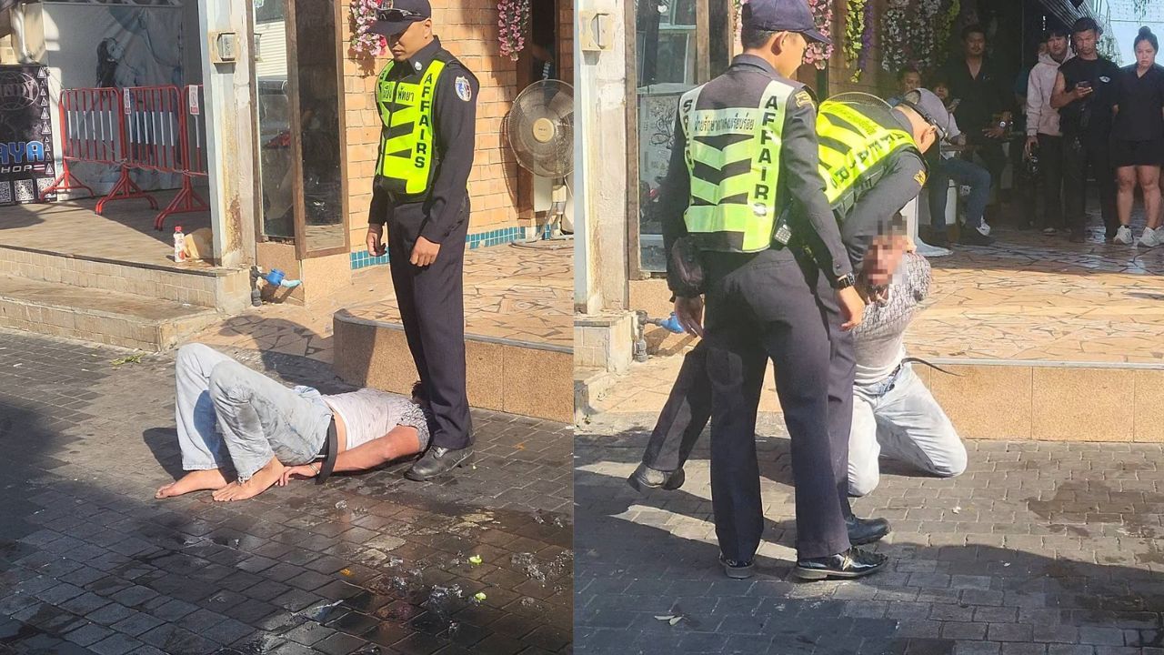 Police detained a foreign man on Pattaya Walking Street after he allegedly attacked people who tried to help him from the roadside.