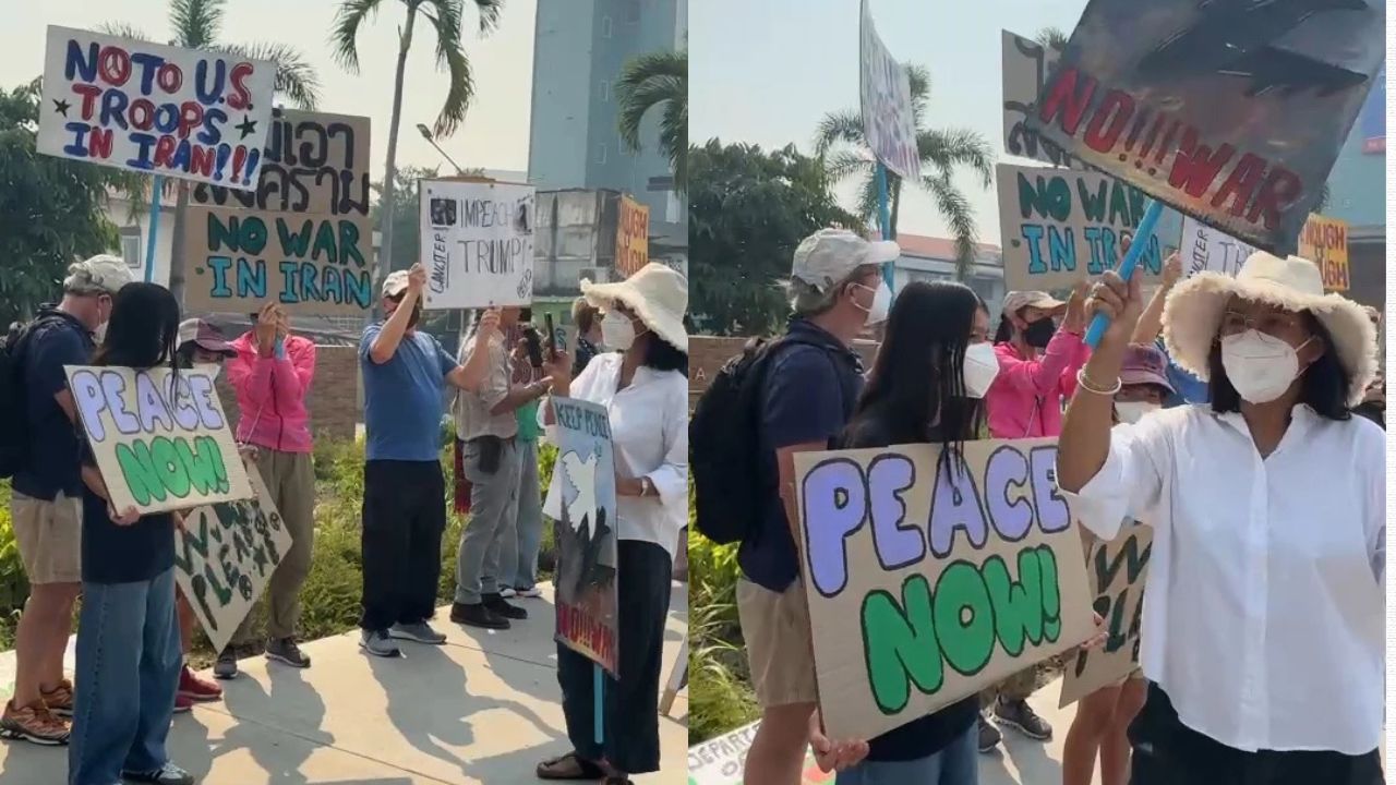 Chiang Mai US consulate protest draws about 50 Thai and foreign residents urging the US to end the Iran war and pursue diplomacy.