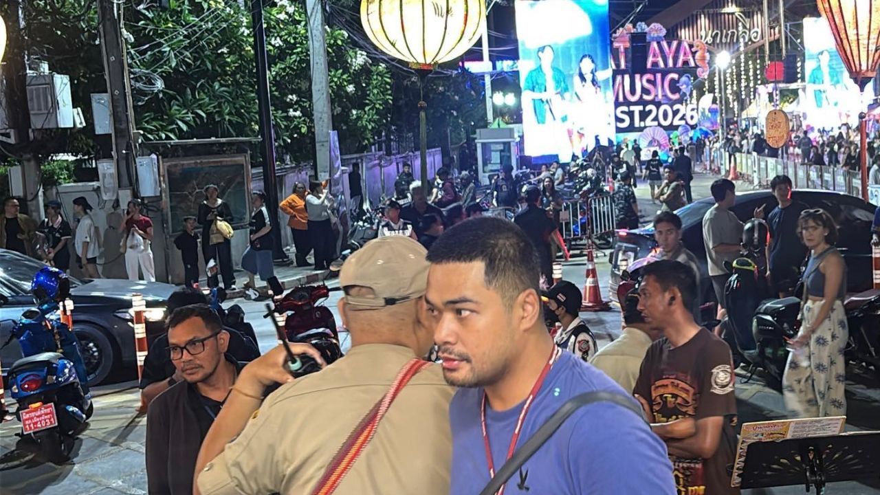 A shooting was reported near the Pattaya Music Festival site in Bang Lamung, with police detaining a suspect and seizing a 9mm pistol.