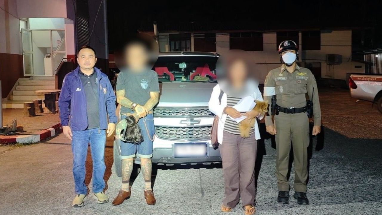 A monk in disguise was stopped at a Surin checkpoint for drink-driving. Police later found a woman passenger and a 9mm pistol in the pickup.