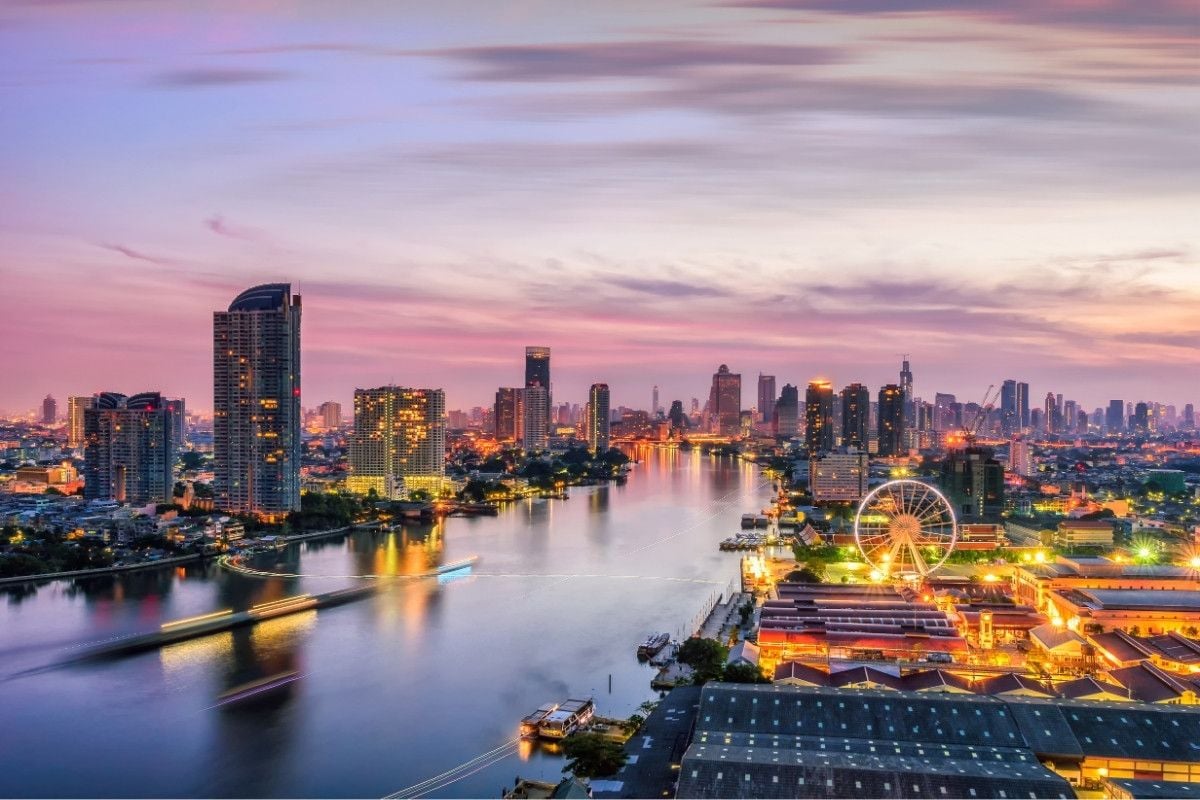 An aerial view of Bangkok's Chao Phraya River
