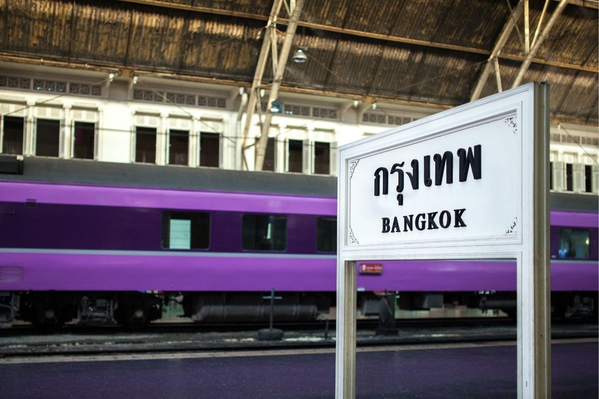 Bangkok sign at a train station