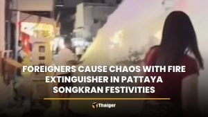 Foreigners cause chaos with fire extinguisher in Pattaya Songkran festivities | Thaiger