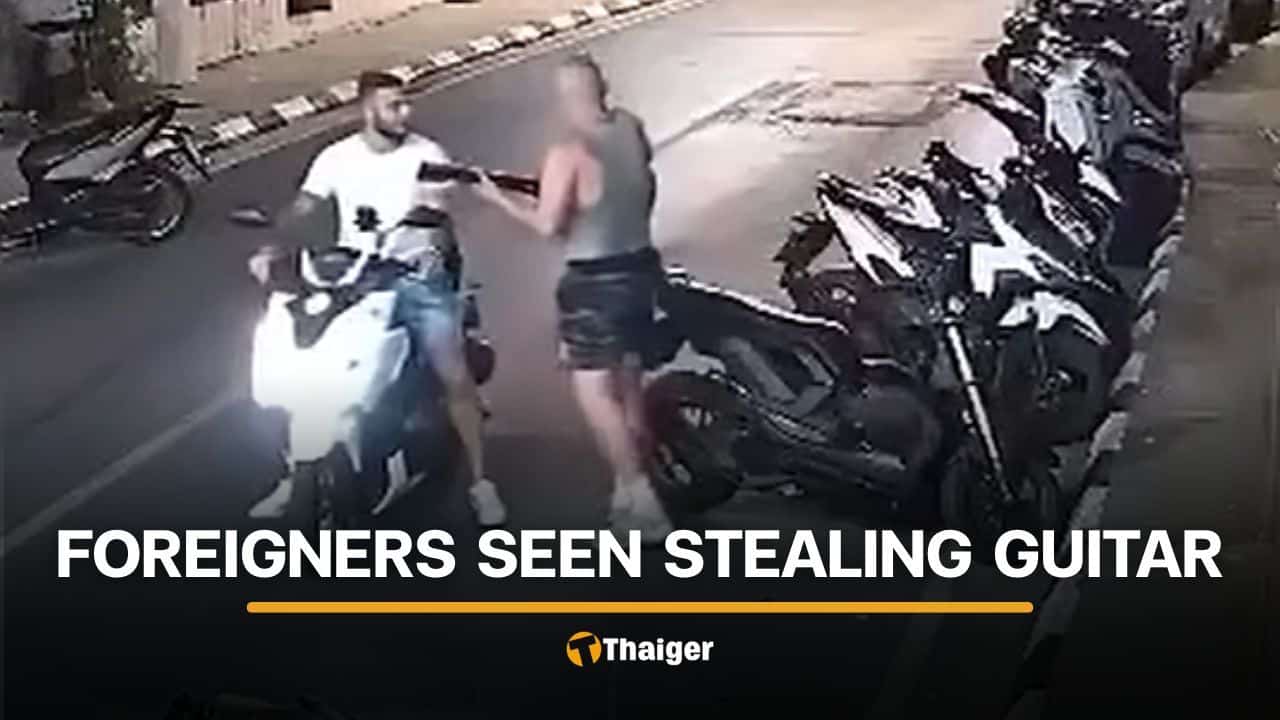 Foreign men caught on CCTV footage stealing guitar in Phuket | Thaiger