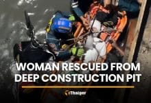 Woman rescued after motorcycle plunges into Nonthaburi pit | Thaiger