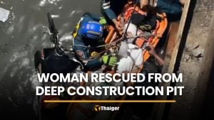Woman rescued after motorcycle plunges into Nonthaburi pit | Thaiger