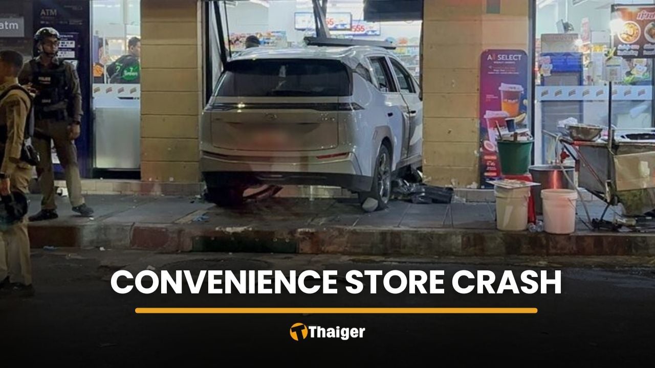 Eight injured after electric car smashes into convenience store | Thaiger