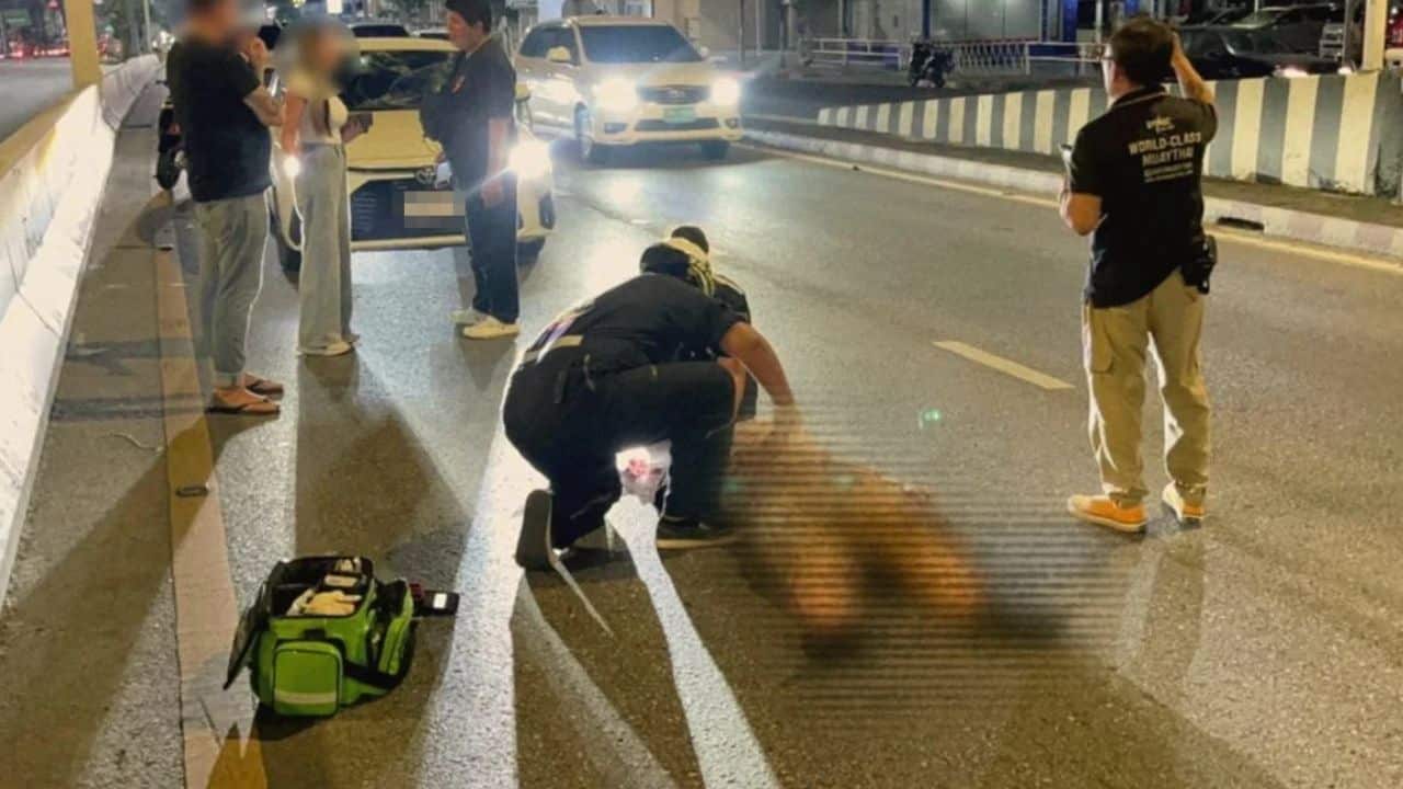 Police are reviewing CCTV after an American man was hit by a car in Chon Buri while crossing Sukhumvit Road, leaving him injured.