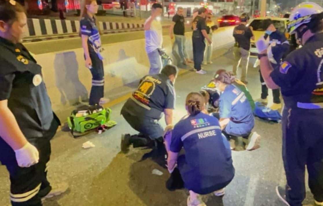 Police are reviewing CCTV after an American man was hit by a car in Chon Buri while crossing Sukhumvit Road, leaving him injured.