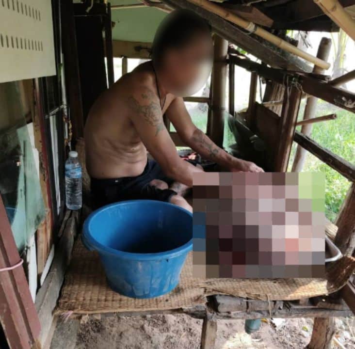 Police arrested a man in Udon Thani after officers found him cooking dog meat at home and later found meth in his system.