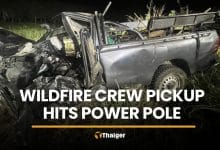 Two killed as Udon Thani wildfire crew pickup hits power pole | Thaiger