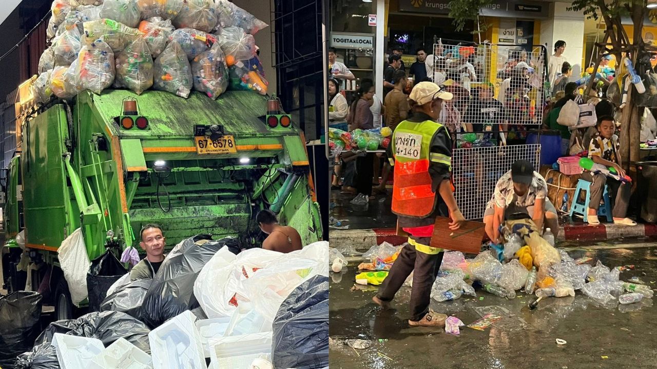 Nearly five million people joined Bangkok Songkran events, while rubbish, grass fires and road deaths all increased from last year.