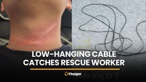 Low-hanging cable leaves Pattaya rescue worker with neck wound | Thaiger