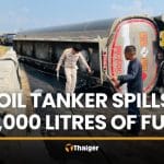 40,000-litre tanker overturns in Nan, spills 5,000 litres of oil | Thaiger