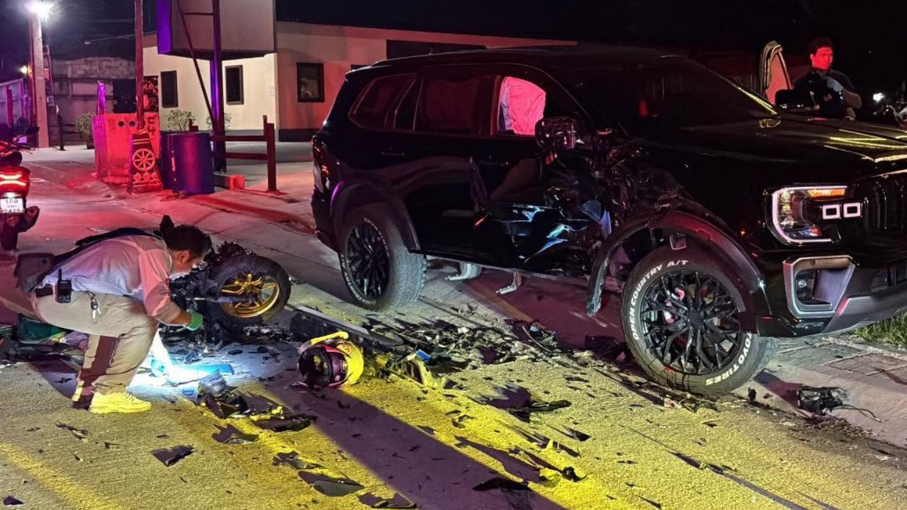 A security guard died in a Pattaya crash after his motorcycle hit an SUV driven by a Japanese restaurant owner.