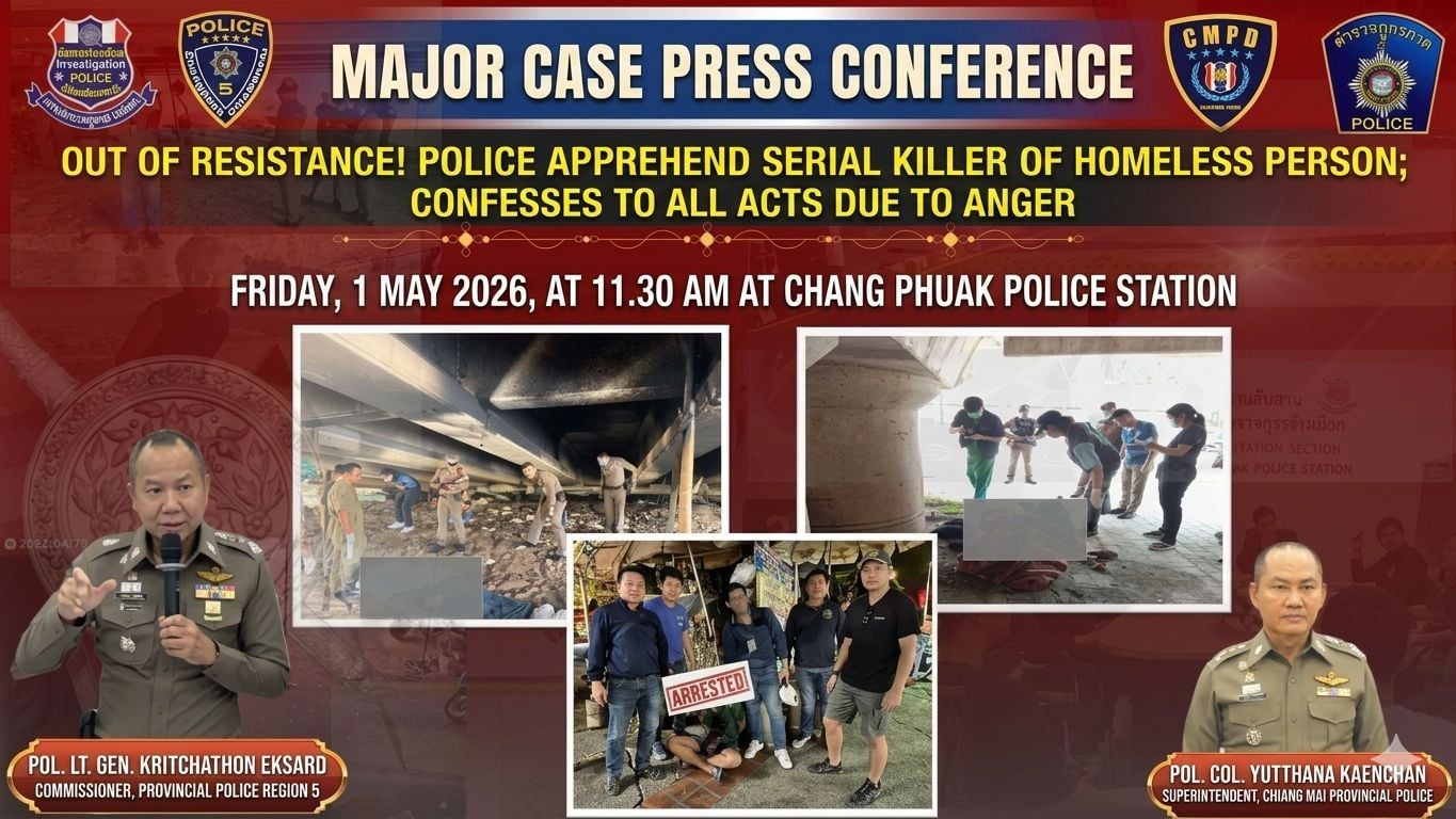 Man arrested for three homeless murders in Chiang Rai and Chiang Mai | News by Thaiger