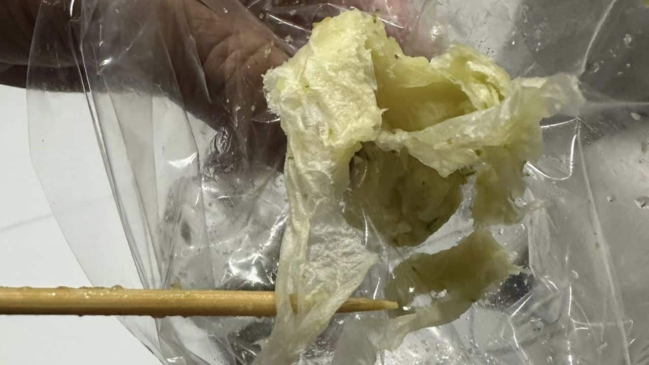 Tissue paper stuffed in fish ball
