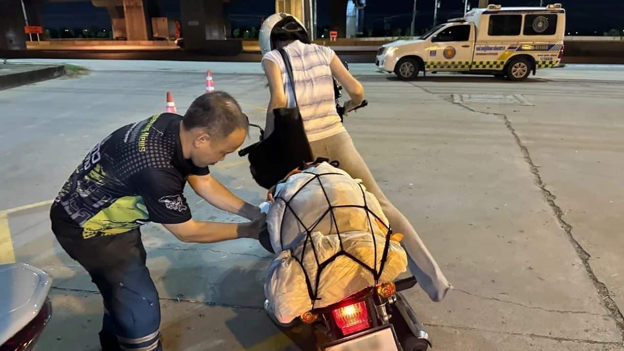 Chinese woman drops cash on road