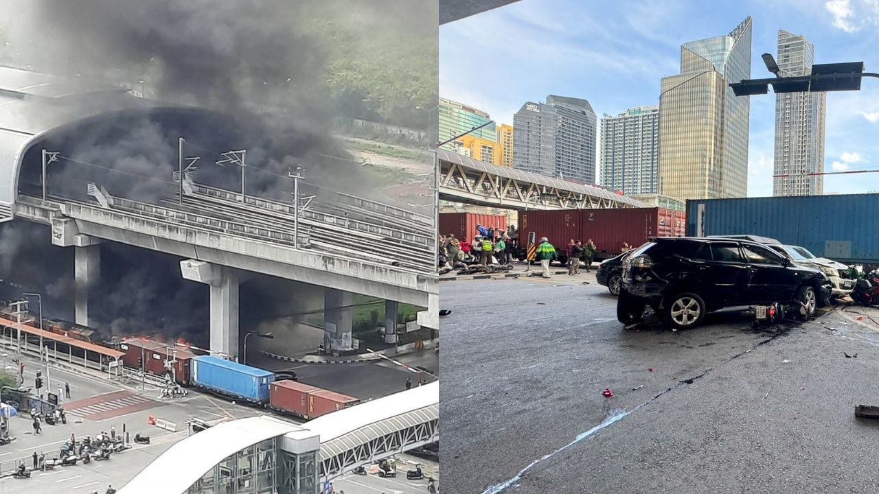 Bus train crash Bangkok