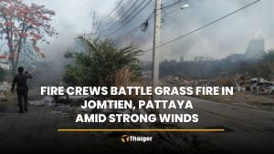 Fire crews battle grass fire in Jomtien, Pattaya amid strong winds | Thaiger