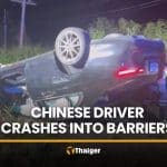 Chinese driver crashes into Chon Buri roadwork barriers | Thaiger