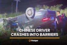 Chinese driver crashes into Chon Buri roadwork barriers | Thaiger