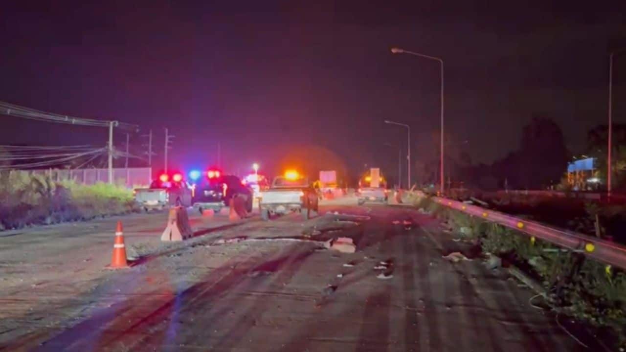 A Chon Buri crash left three people injured after a Chinese driver hit roadwork barriers on Highway 331 and overturned.