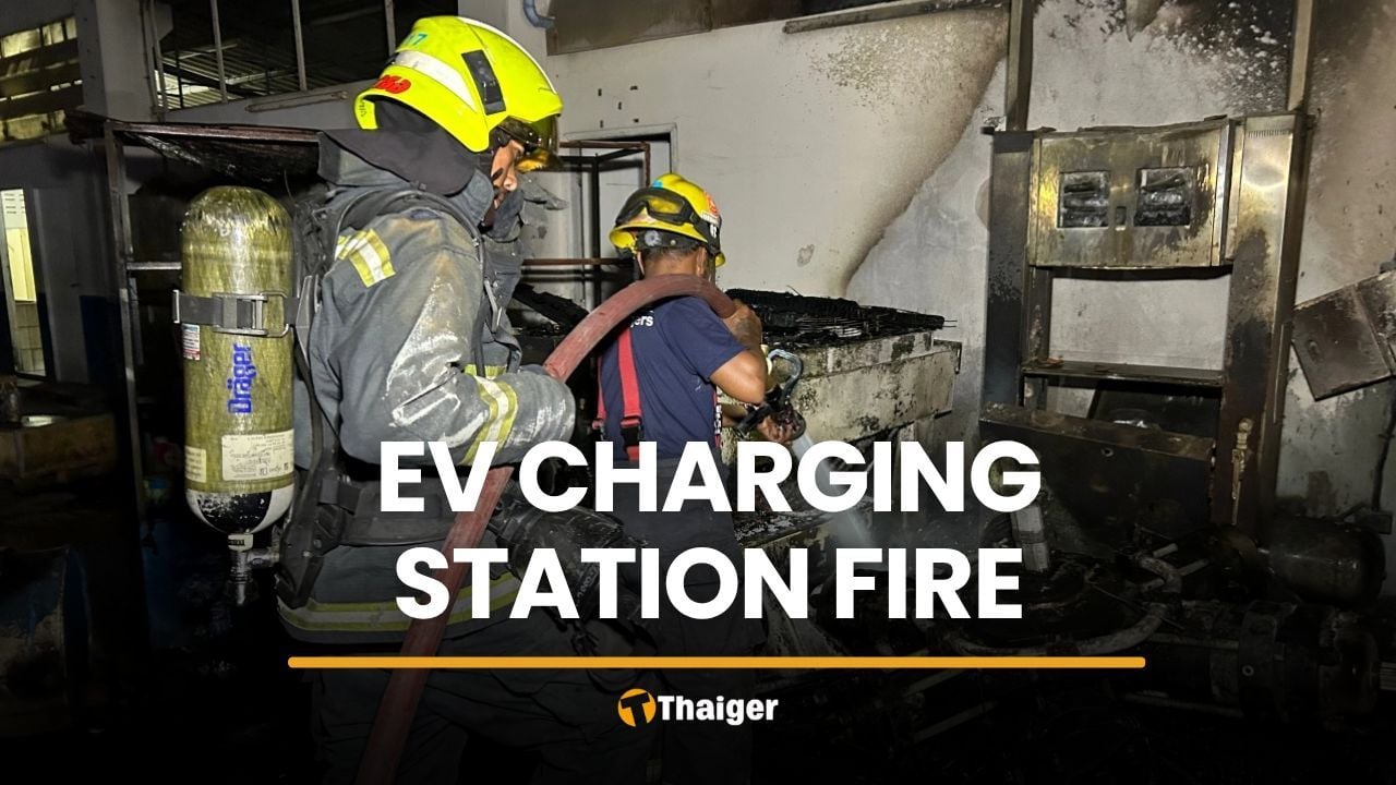 EV charging station fire damages truck at Samut Prakan factory | Thaiger