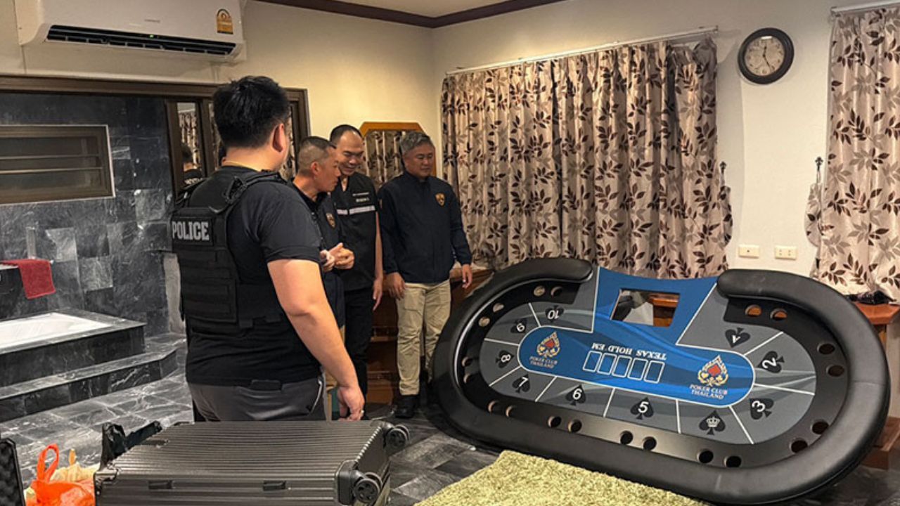 A Chon Buri poker den raid led to 16 Chinese gamblers being arrested after residents raised concerns about activity at a luxury house.