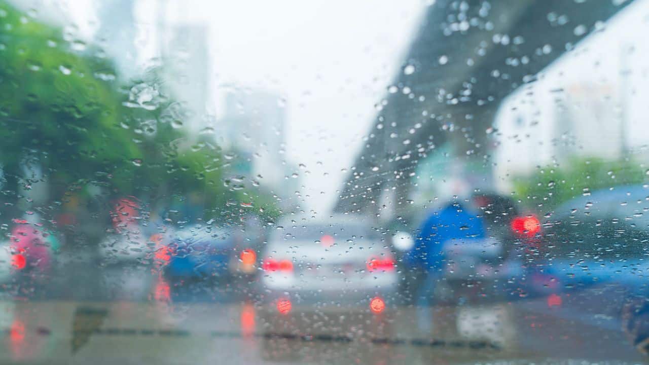 Heavy rain on road